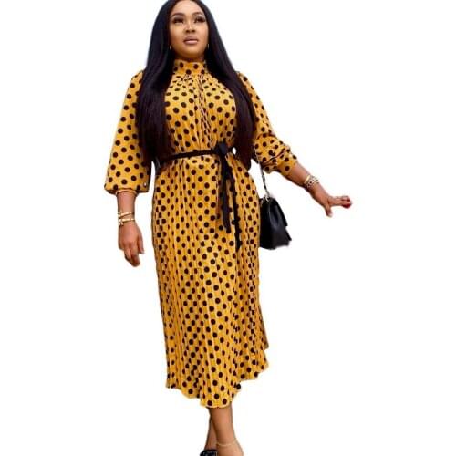 African Dresses For Women Dots Print Pleated Dress 2021 Dashiki African Clothes Plus Size Africa Clothing Christmas Robe Dress