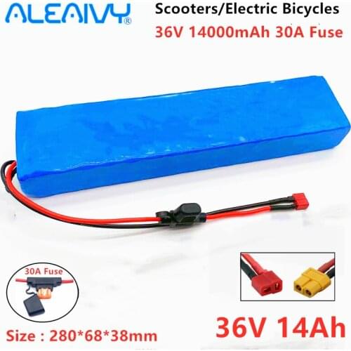 36V Lithium Battery Pack Is Suitable for 36V 14Ah Scooter, Electric Bicycle, Built-in 30A BMS and Fuse Device 250W 350W 500W