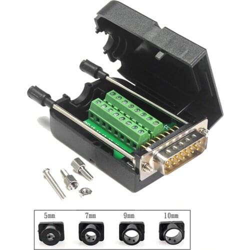 DB15 Connector 15 Pin Breakout Board D-SUB Adapter Male Terminal Adapter Board Module 15 pin Connector Plug with Case Sub Board