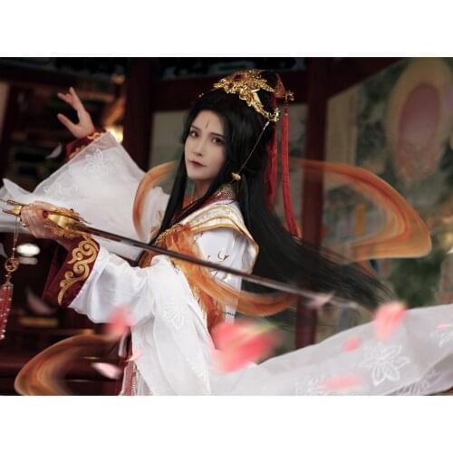 Prince YueShen White Golden Male Prince Costume Hanfu for Anime Heaven Officials Blessing Cos Xie Lian with hair accessory set