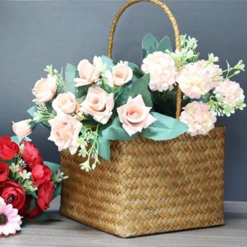 Top Square Flower Basket Handmade Hanging Rustic Flower Pot Wicker Flower Arrangement Basket