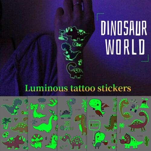 Dinosaur World Water Transfer Waterproof Temporary Luminous Tattoo Stickers For Children Halloween Party Fake Tattoos