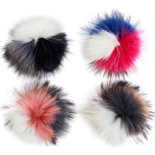 Fashion Cute DIY Hairball Beanie Ball Lovely Fox Fur Real Fur Pompom 15cm for Bag Cap Accessories 3 Colors Tricolor Patchwork