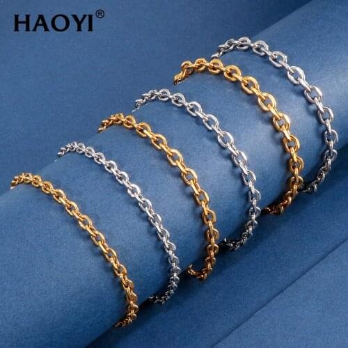 Mens Bracelet Chain Silver Color Stainless Steel Bracelets for Men Rolo Cable Link 3/4.5/5mm Chain Wholesale Jewelry