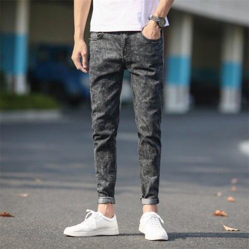 Mens Skinny Jeans Gray Denim Jeans New Fashion Men Pencil Pants Slim Jeans Men Skinny Long Jeans Mens Ripped Jeans