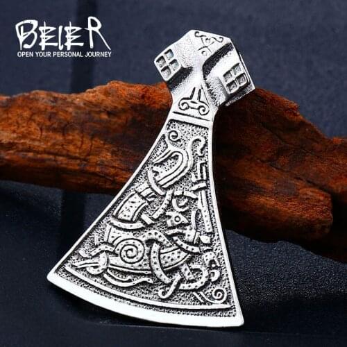 Beier Beier Thor Hammer Mjolnir Viking Amulet Hammer Scandinavian Pendant Norse pendant necklace Men Jewelry LLBP8-272PP