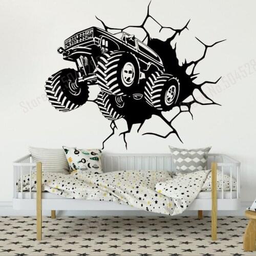 Monster Truck Wall Crash Trucks Wheels Toy Car Wall Sticker Art Decal for Girls Boys Room Bedroom Nursery Fun Home Decor Z674