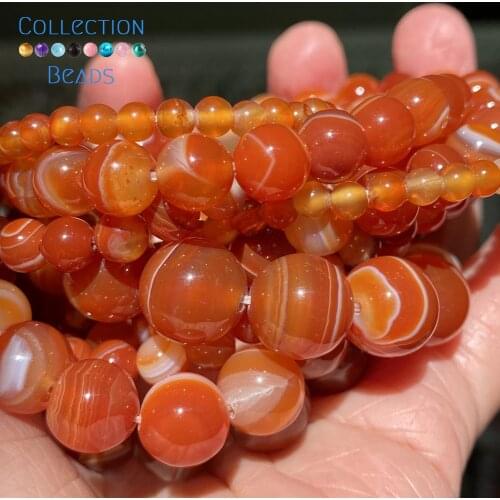 Natural Stone Red Stripe Agates Round Bead For Jewelry Making 4-12 MM DIY Bracelets Accessories Wholesale 15"