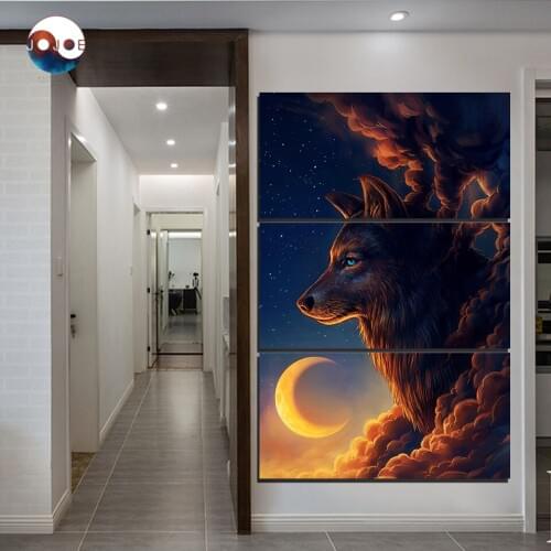 Night Guardian by JoJoesArt HD print 3 piece canvas art Wolf and the new Moonwall Pictures for living room Painting CU-3279C