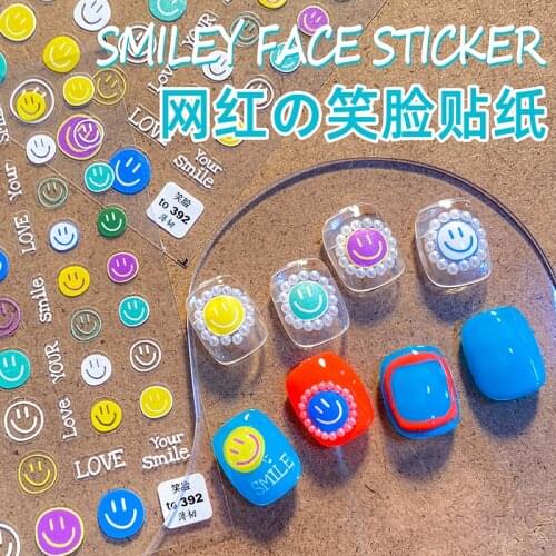 New Fashion Manicure Candy Color Smiley Face Colorful Color Starlight Cute Bear Love Flower Beginner 3D Nail Glue Sticker
