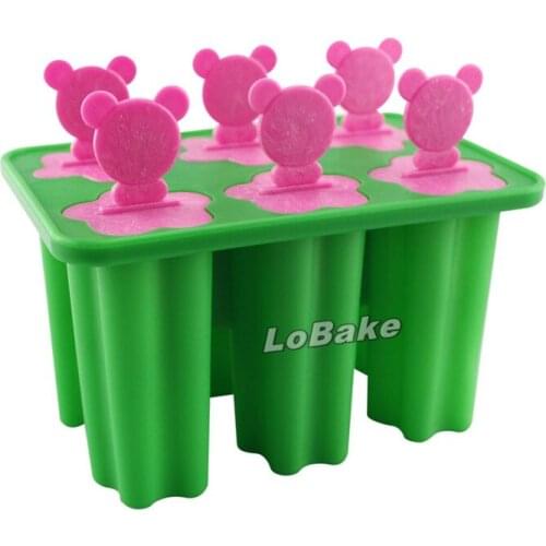 New arrival 6 cavities five-pointed star flower long stick shape silicone lollipop ice cream popsicle pudding mold for kitchen