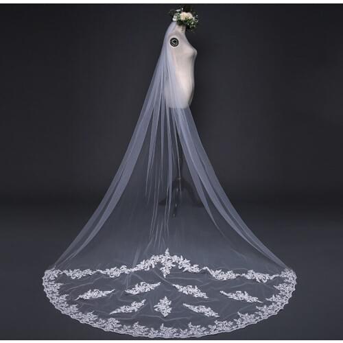 Stunning Ivory Wedding Veils 3m Long Bridal Veils Soft Tulle with Floral Applique Sparkling Beads Wedding Accessories