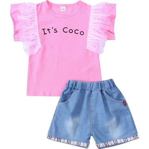 Girls Casual Two-piece Clothes Set, Letters Printed Pattern Short Sleeve Round Collar Tops and Shorts, Pink/ Red/ Orange