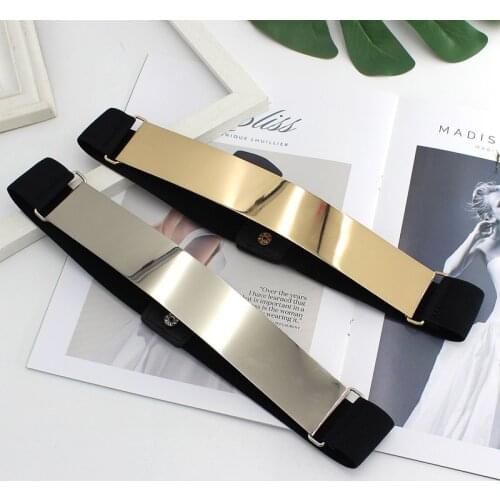 Female Sequin Band Waistband Wide Waist Elastic Stretch Belt for Women Metal Iron Sheets Girdle Dress Clothing Accessories