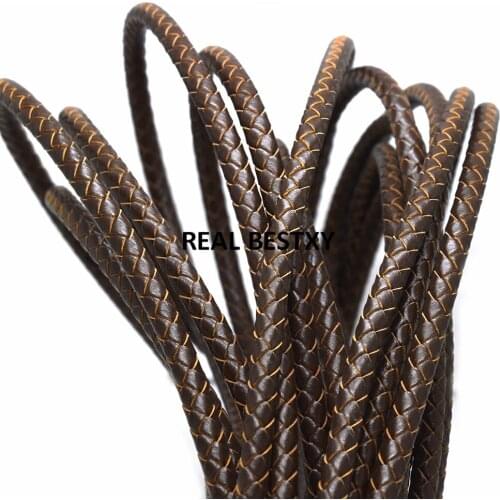 2m/lot approx: 6mm brown Round Braided Leather Strip Cord String Rope For Bracelet Necklace Jewelry Making leather strands diy