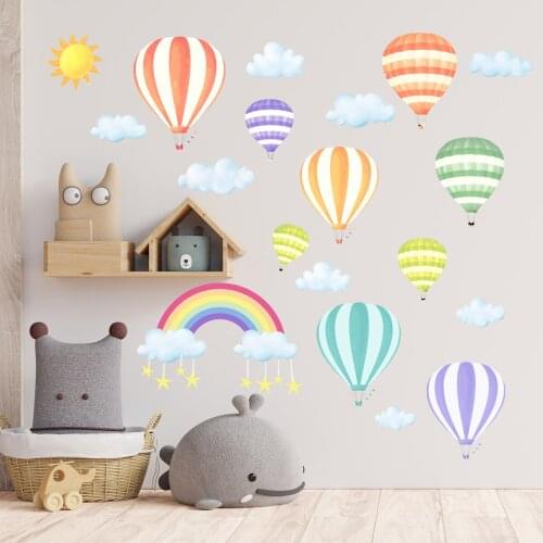 Rainbow hot air balloon cloud wall stickers living room bedroom childrens room background wall decoration wall stickers