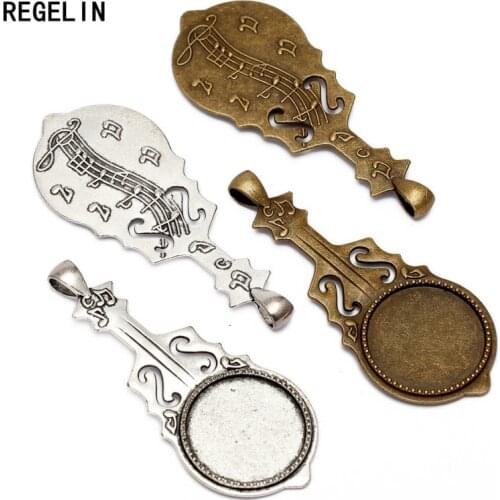 REGELIN 5pcs/lot Inner size 25mm Guitar Antique Bronze Pendant Setting Cabochon Musical Instruments Tray DIY Jewelry Findings