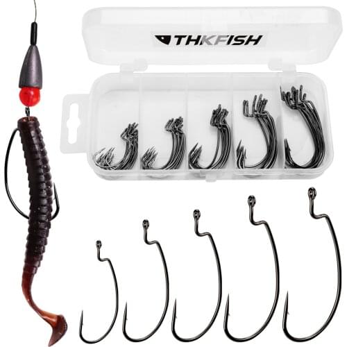 Thkfish High Carbon Steel Fishing Hook Wide Crank Offset Fishhook For Soft Lure Bass Barbed Carp Fishing Tackle Worm Hook