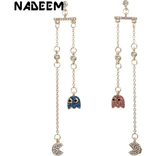 Fashion Long Crystal Geometric Asymmetry Rhinestone Ghost Stud Earrings Hallowmas Tassel Earring For Women Gift Party Wedding