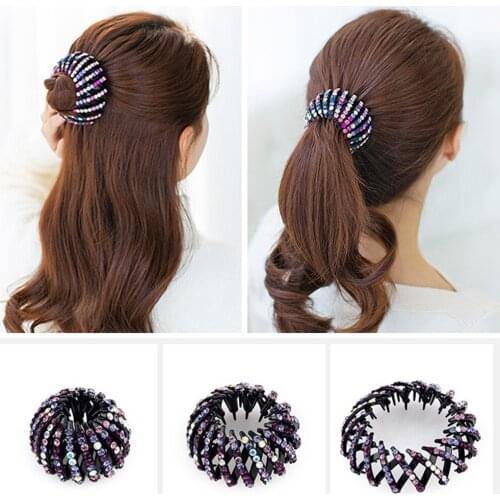 Bird Nest Rhinestone Expanding Tail Hair Bun Holder Grip Claw Hair Accessory korean hair accessories hair clips for women