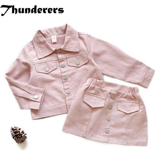 Thunderers Baby Girl Clothes 2020 Autumn Spring Smile Jean Jacket With Denim Skirt Two-piece 2-7 Years Kids Clothing Cowboy Suit