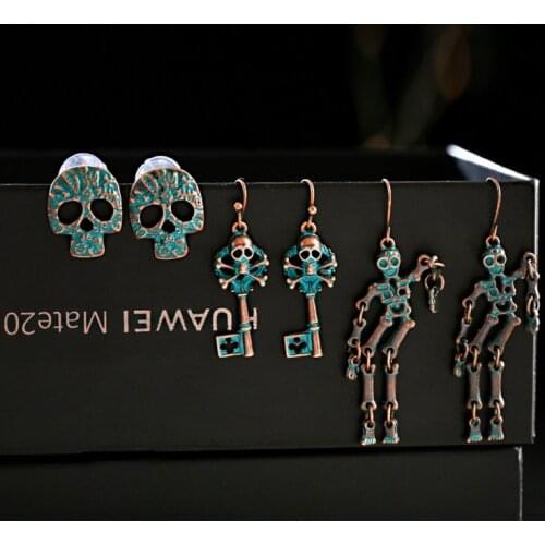 Vintage Earrings Set For Women Bohemian Verdigris Skeleton Alloy Statement Hang Brincos Jewelry 2019 NEW