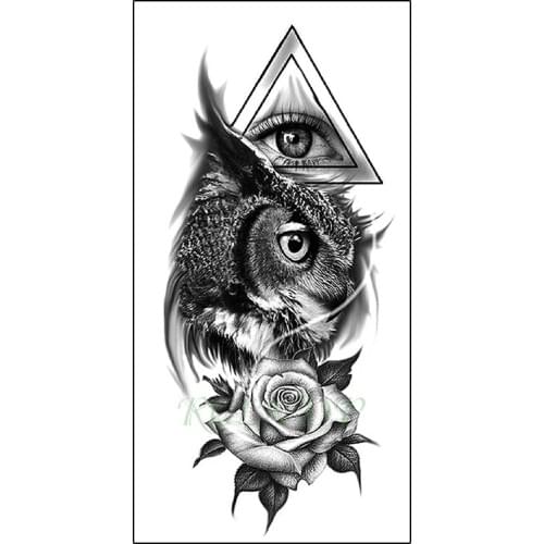 Waterproof Temporary Tattoo Sticker Big Eye Owl Rose Flower Triangle Fake Tattoo Flash Arm Leg Tattoo Body Art for Boy Women Men