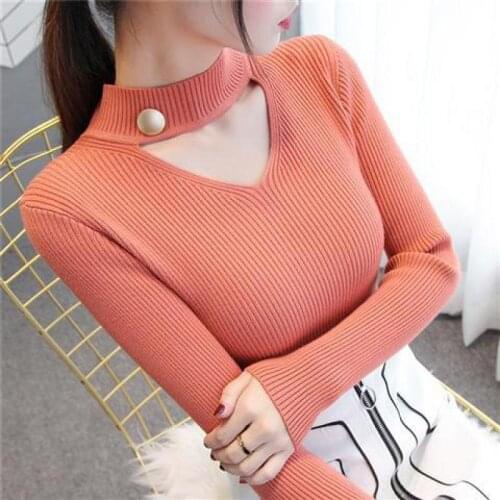 Womens Knitted Pullover Sexy Hollow Beading V Neck Long Sleeves Slim Sweater Wholesale Autumn 2022 New Fashion Lady Clothing