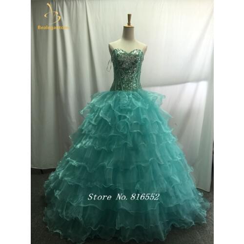 Bealegantom 2019 Real Photo Ball Gown Beaded Ball Gown Quinceanera Dress with Lace Up For 15 Years Vestidos De 15 Anos QA1392
