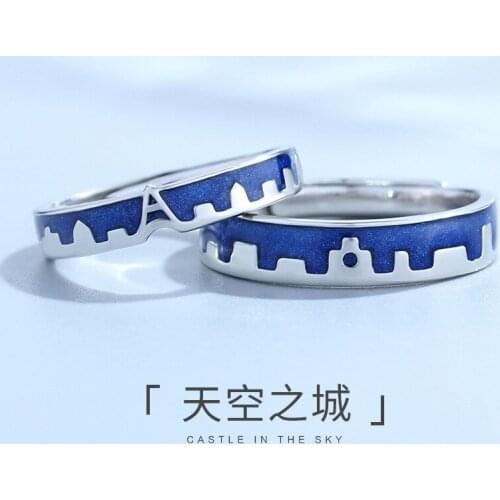 925 Sterling Silver Sky City Love Ring Resizable Lovers' Ring Couple Ring Boyfrid Girlfriend Gift