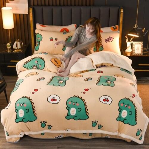 Winter Edging Double Duvet Cover Home Textiles Flannel Quilt Cover 1pcs A blanket Warm Coral Fleece Quilt cover Bedding Set
