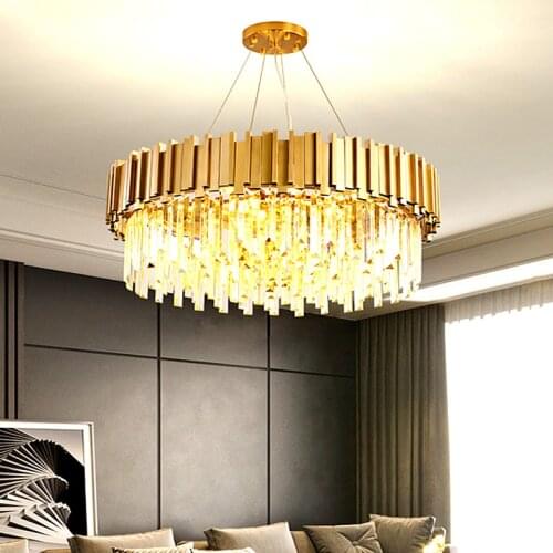 Golden Art Deco Postmodern Stainless Steel Crystal Chandelier Lighting Lustre Suspension Luminaire Lampen For Foyer Bedroom