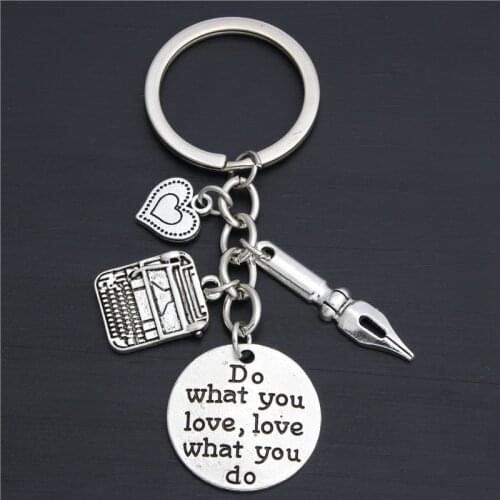 1pc Dropshipping Pen Charms Typewriter Key Chains Secretary Keyring Gift For Author Office Jewelry Do What You Love E2028