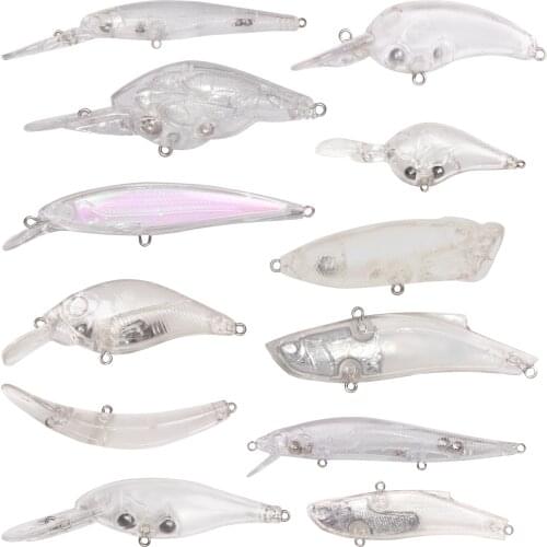 12Pcs/Set Blank Hard Baits Transparent Minnow Unpainted Crankbait Different Shapes Clear Bodies Fishing Lure