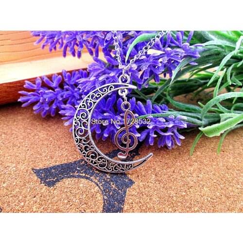12pcs/lot Women Fashion Harajuku necklace, Crescent Moon necklace with plated musical note charms