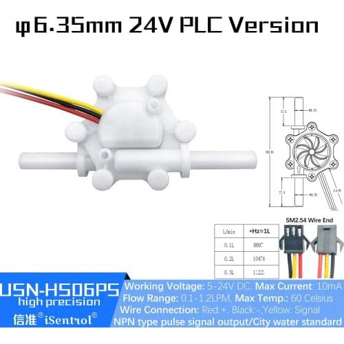 3.6-26.4V USN-HS06PS 0.05-1L/min 6mm Hose Barb Hall Water flow Sensor Turbine Flow Meter 1% repeat Error Drinking
