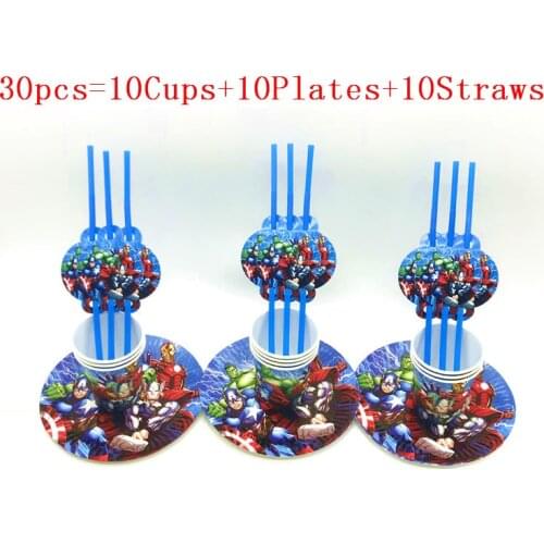 30Pcs/60Pcs Superhero Theme Party supplies Disposable Tableware Set Paper Plates Cups Straws Kids Boys Birthday Party Decoration