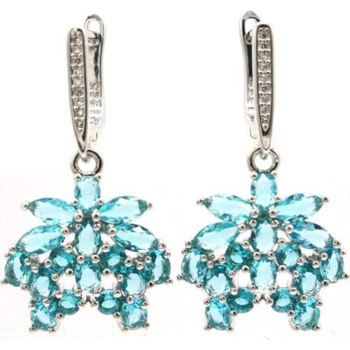 53x25mm SheCrown Big Heavy 13g Created Violet Tanzanite Smokey Topaz Tourmaline Aquamarine Dating Silver Earrings