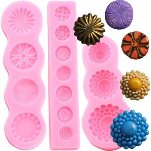 3D Buttons Cake Border Lace Silicone Mold Gem Jewelry Cupcake Topper Fondant Cake Decorating Tools Candy Clay Chocolate Moulds