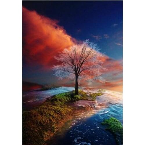 5D DIY Diamond Painting Square/Round Diamond Landscape Painting Landscape Tree Beauty Picture Cross Stitch Decoration Art WG3056