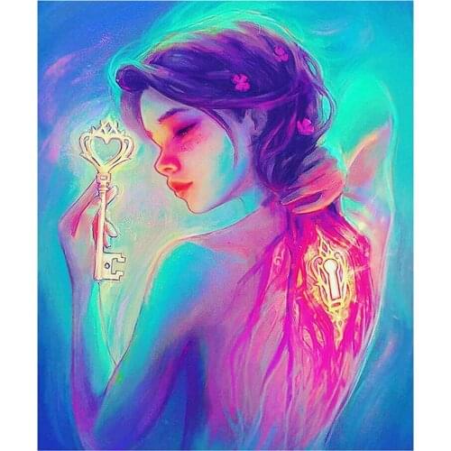 5D DIY Full Round Diamond Painting"Color Girl With A Heart Lock"Cross Stitch 3D Embroidery Rhinestone Mosaic Home Decor Art Y557