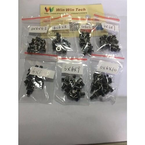 7 kinds a total of 1400pcs for 6X6x4.3/5/6/7/8/9/10mm/200pcs Tact Switch Tactile Push Button Switch Kit Sets DIP 4P Micro Switch