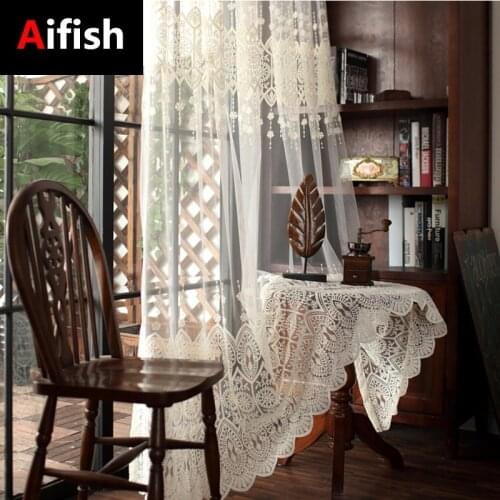 Beige Lace Tulle Panels Kitchen Voile Curtains Drape For Balcony Embroidery Window Living Room Bedroom Decoration Treatments 3