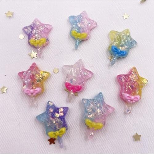 Glitter Kawaii Mix Resin Colorful Star Lollipop Flatback Cabochon Stone 12PCS Scrapbook DIY Decor Figurine Accessories Crafts