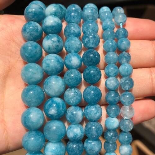 Natural Blue Chalcedony Stone Beads Round Loose Beads For Accessories Jewellery Making Diy Bracelet 15‘’/Strand 4/6/8/10/12mm