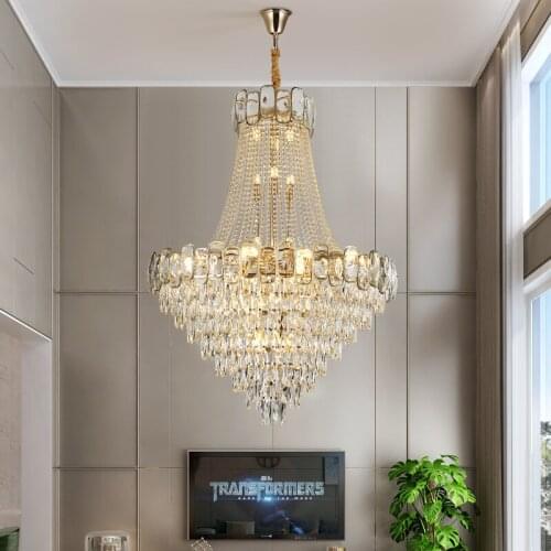 Duplex building crystal chandelier luxury modern villa living room hollow staircase decorated chandelier hall long chandelier