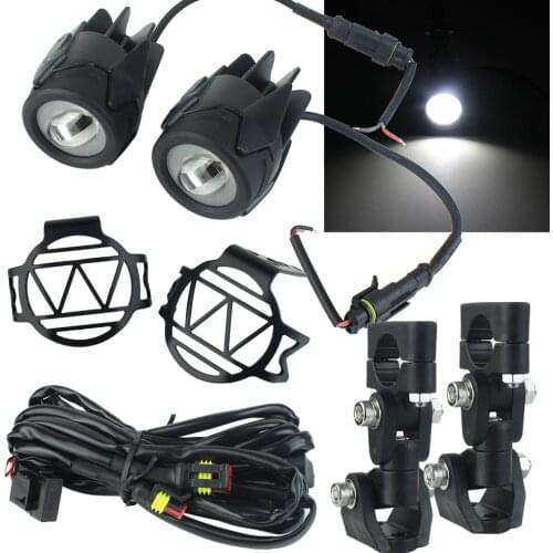 E9 2Pcs LED Auxiliary Spot Driving Light + 2Psc Protective Guard + 1Psc Switch Wiring For BMW Motorcycle R1200GS F800GS