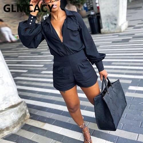 Lantern Sleeve Elegant Playsuit Chic Streetwear Cargo Rompers