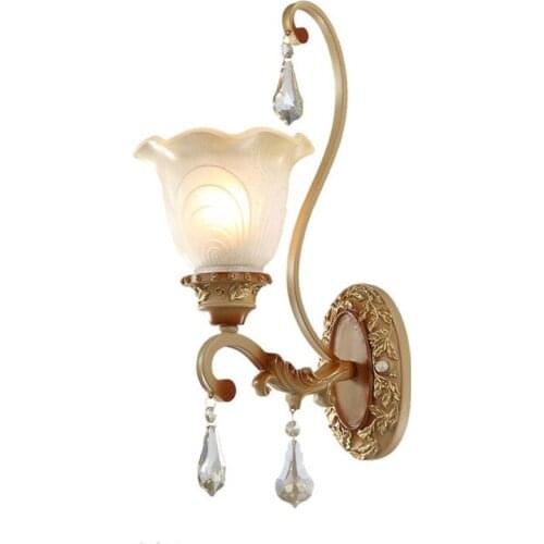 European Vintage Bedroom Wall Sconces Resin Carved Crystal Hallway Wall Lamp Study Room Gallery Wall Lighting Fixtures
