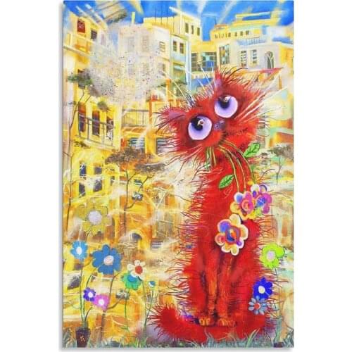 Cat Painting on Fabric Canvas Art Poster and Wall Art Picture Print Modern Family Bedroom Decor Posters